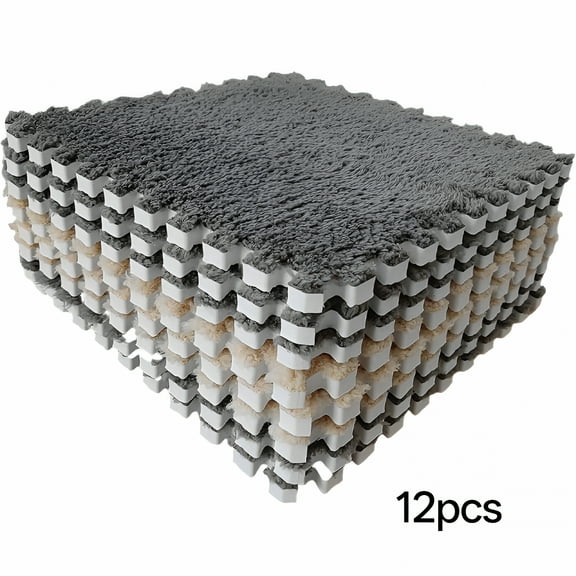 DERONA 12-Piece Plush Puzzle Foam Floor Mat Set: Soft Interlocking Carpet Squares for Anti-Slip Comfort & Protection in Any Room!