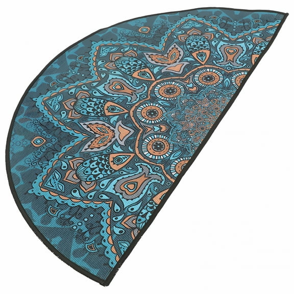 DERONA Bohemian Floor Mat Half Round Doormat Half-Round Rug Boho Washable Quick Dry Bath Bathroom Entrance Mandala Style