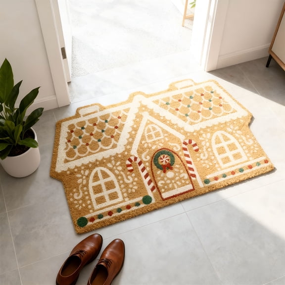DERONA Christmas Gingerbread House Shaped Area Rug,Non-Slip Ultra Soft Microfiber Door Mat Plush Decorative Rug Welcome Mat for Living Room Bedroom Decor Gingerbread Rug,24 X 16 Inch,1Pcs