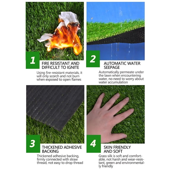 DERONA Green Artificial Grass Turf Mat,Fake Grass Carpet Lawn Landscape Garden Yard Outdoor Rugs,Plastic Artificial,Kindergarten Balcony,School Green