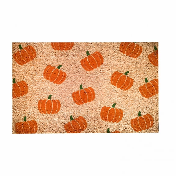DERONA Pumpkin Fall Door Mat Welcome Doormat, Seasonal Harvest Thanksgiving Vintage Rustic Low-Profile Floor Mat for Indoor Outdoor 15.7X23.6 Inch