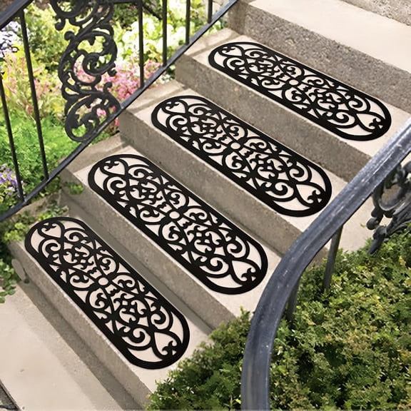 DERONA Rubber Stair Treads,Outdoor Stair Treads Non-Slip,Butterfly Designed Stair Tread Mats,Anti-Slip Step Mat - Include Stay-on-Kit,30 x 9 Inches