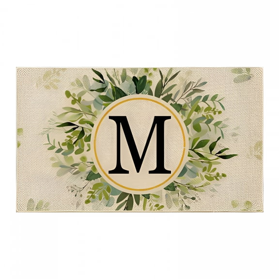 DERONA Spring Summer Doormats Flowers Monogram Doormat Indoor Outdoor Floor Mats Non Slip Polyester Welcome Carpet, 15"X 23"