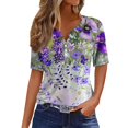 DEROX Tops for Women Floral Print Casual Button Down Henley V Neck T