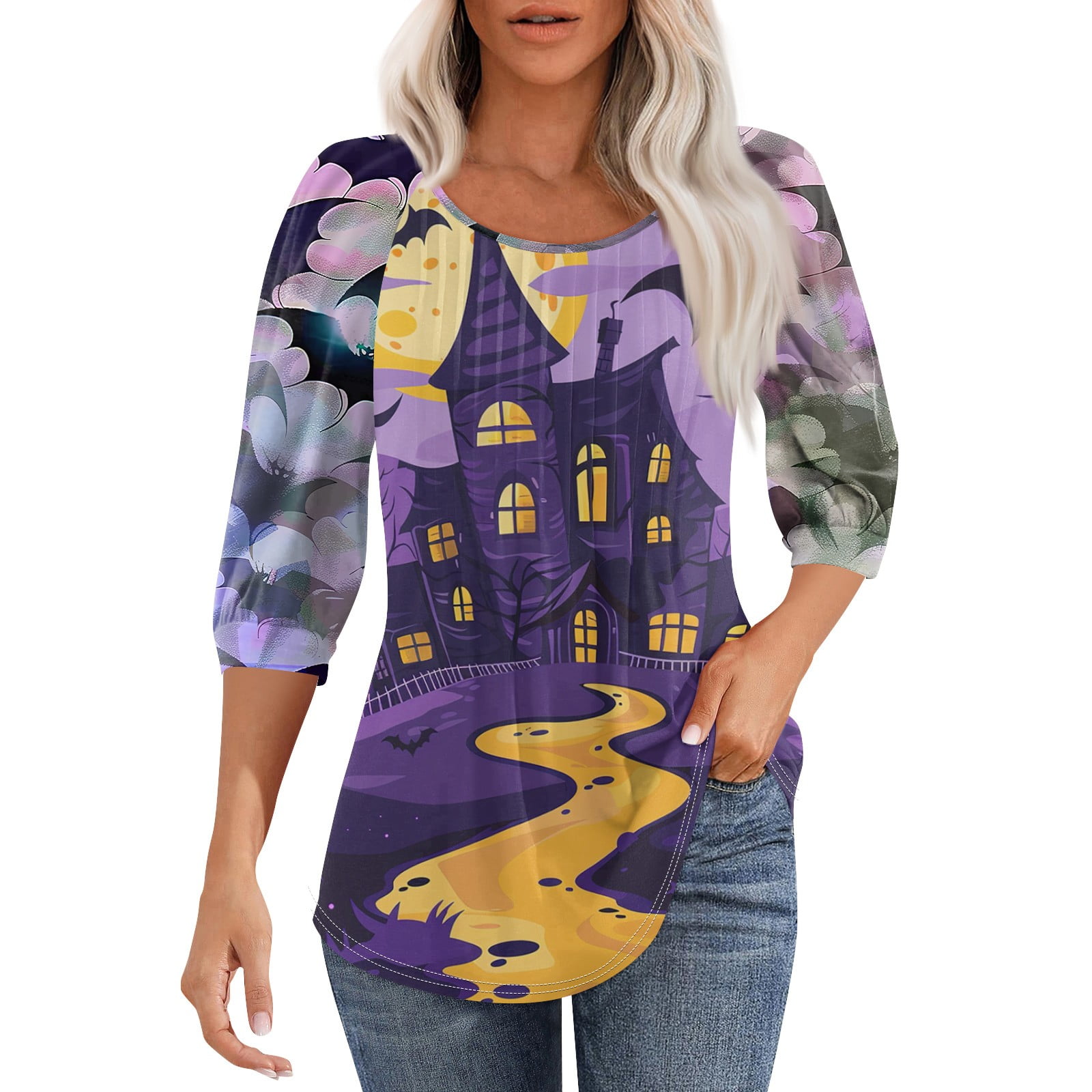 DEROX Womens Fall Shirts Casual TShirt Crew Neck Halloween Tunic