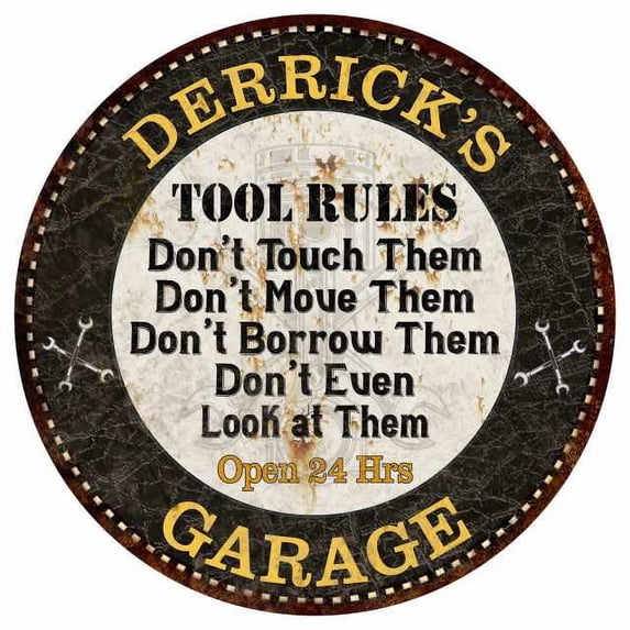 DERRICK'S Garage Rules 12" Round Metal Sign Garage Bar Wall Décor 200120013389