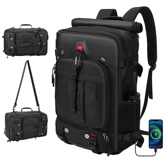 DERSTUEWE Convertible Travel Backpack & Duffel Bag - Airline-Approved Carry-On w/ Laptop Sleeve & USB Port, Black