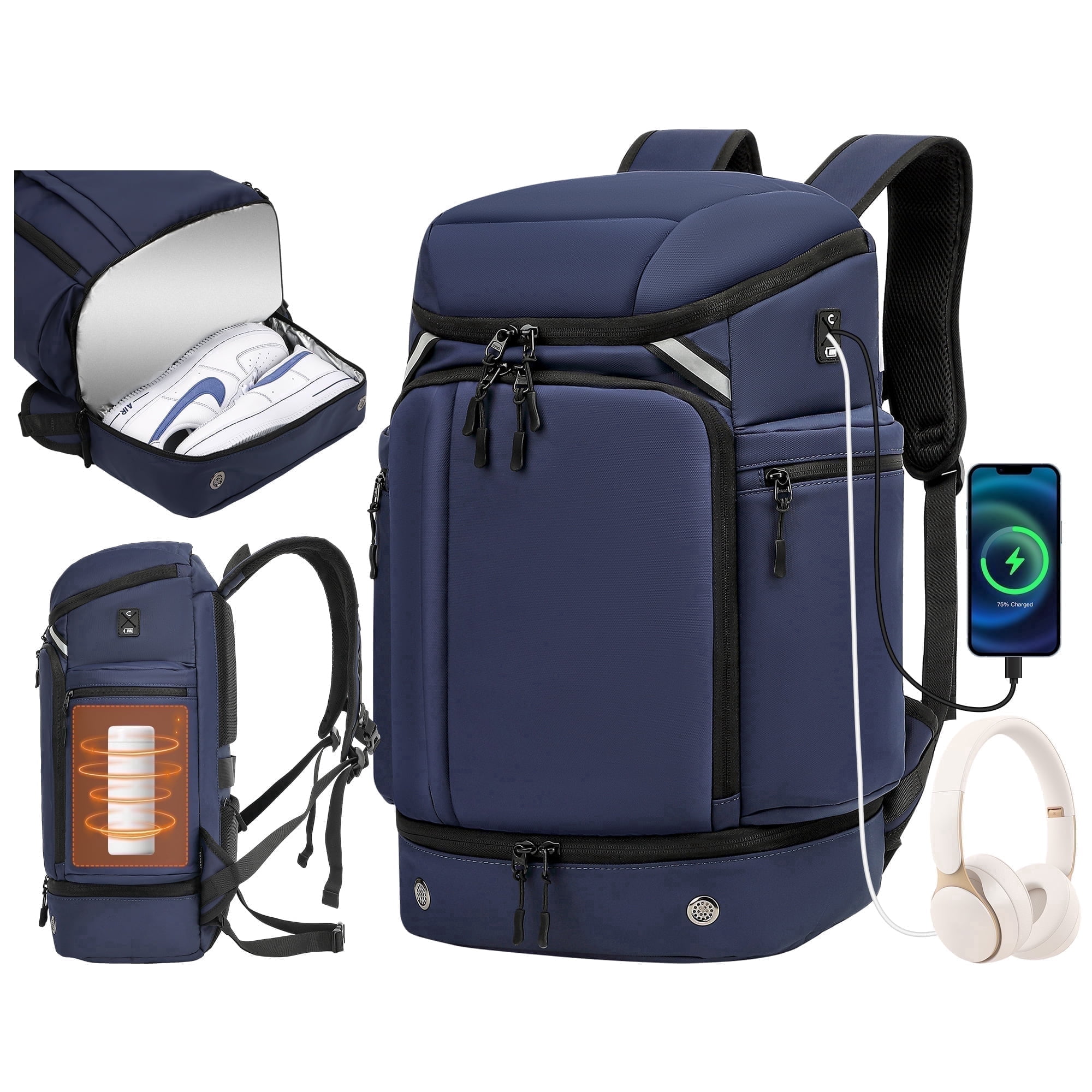Men's Travel Backpack, Large Capacity Hiking Trekking Backpack, Business 17 Inch Laptop Backpack, Blue