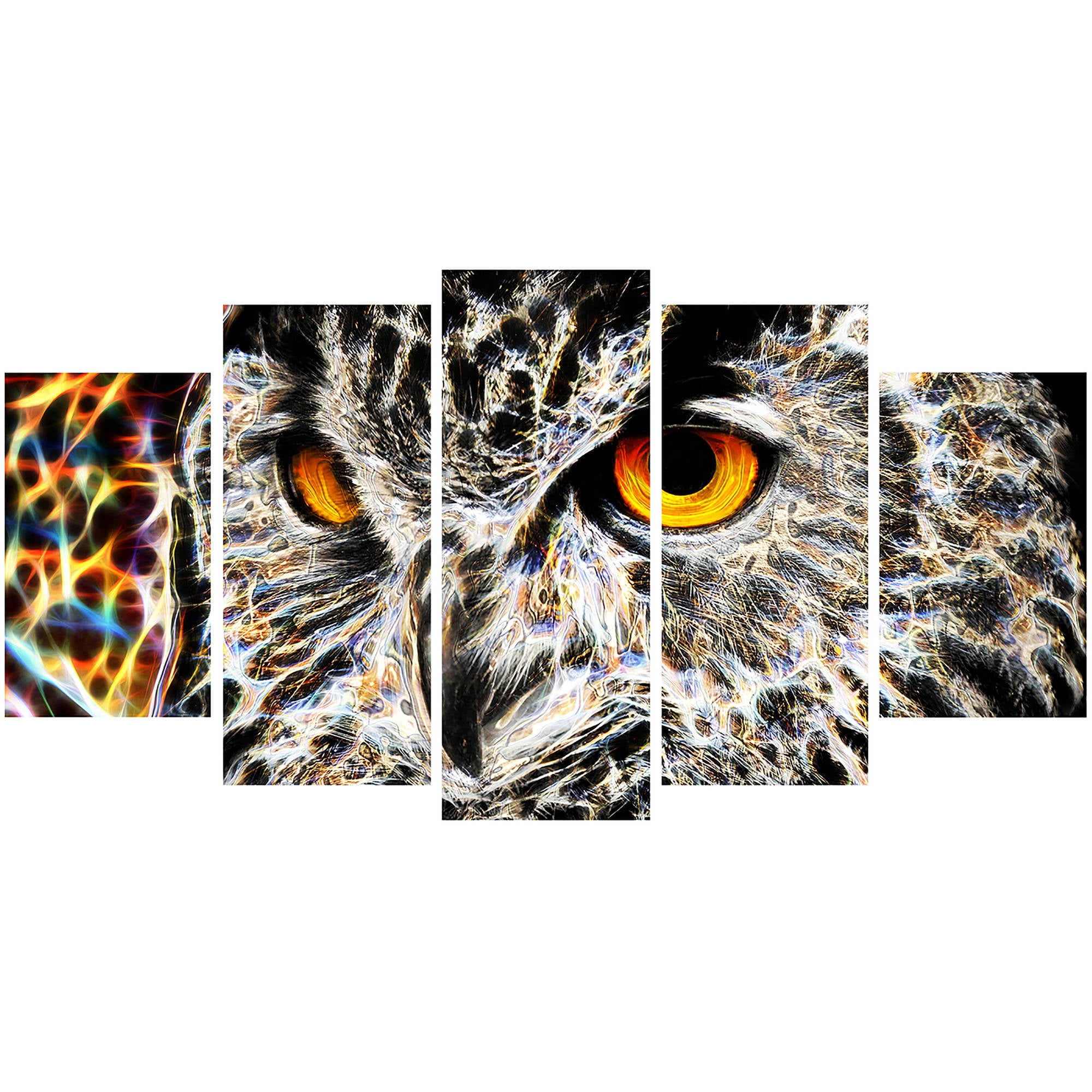 DESIGN ART A Real Hoot Owl Animal Canvas Art (Multiple Sizes) 60 in. wide x 32 in. high - 5 Panels Diamond Shape