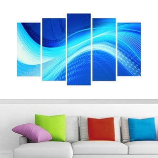 DESIGN ART Abstract "Blue Hues" 5-piece Gallery-wrapped Canvas 48 in. wide x 28 in. high - 4 Panels