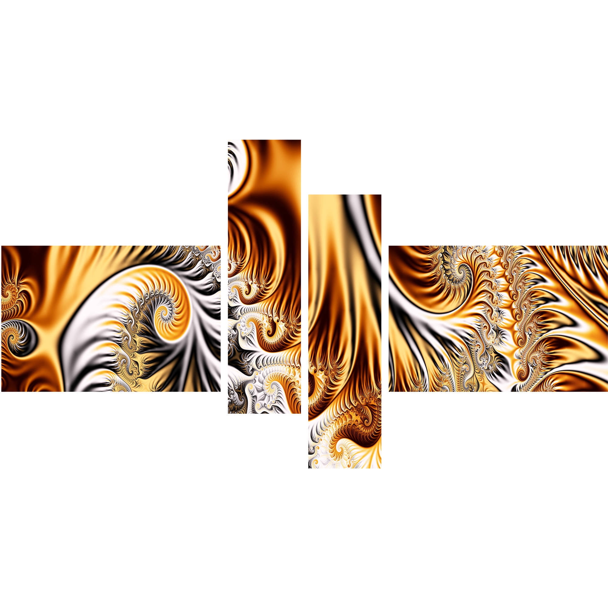 DESIGN ART Abstract "Gold & Silver Ribbons" Canvas Art 60 in. wide x 32 in. high - 4 Panels