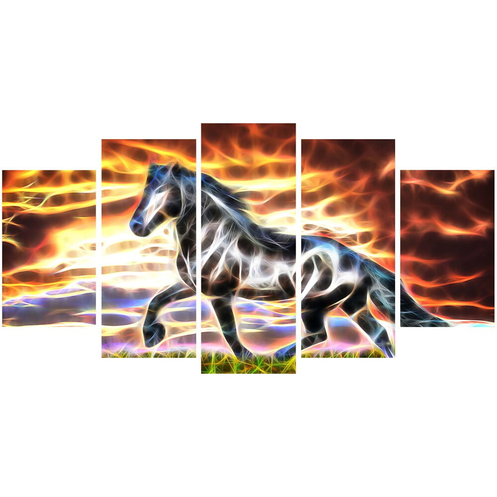 DESIGN ART Abstract Horse Animal Art Canvas (Multiple Sizes) 60 in. wide x 32 in. high - 5 Panels Diamond Shape