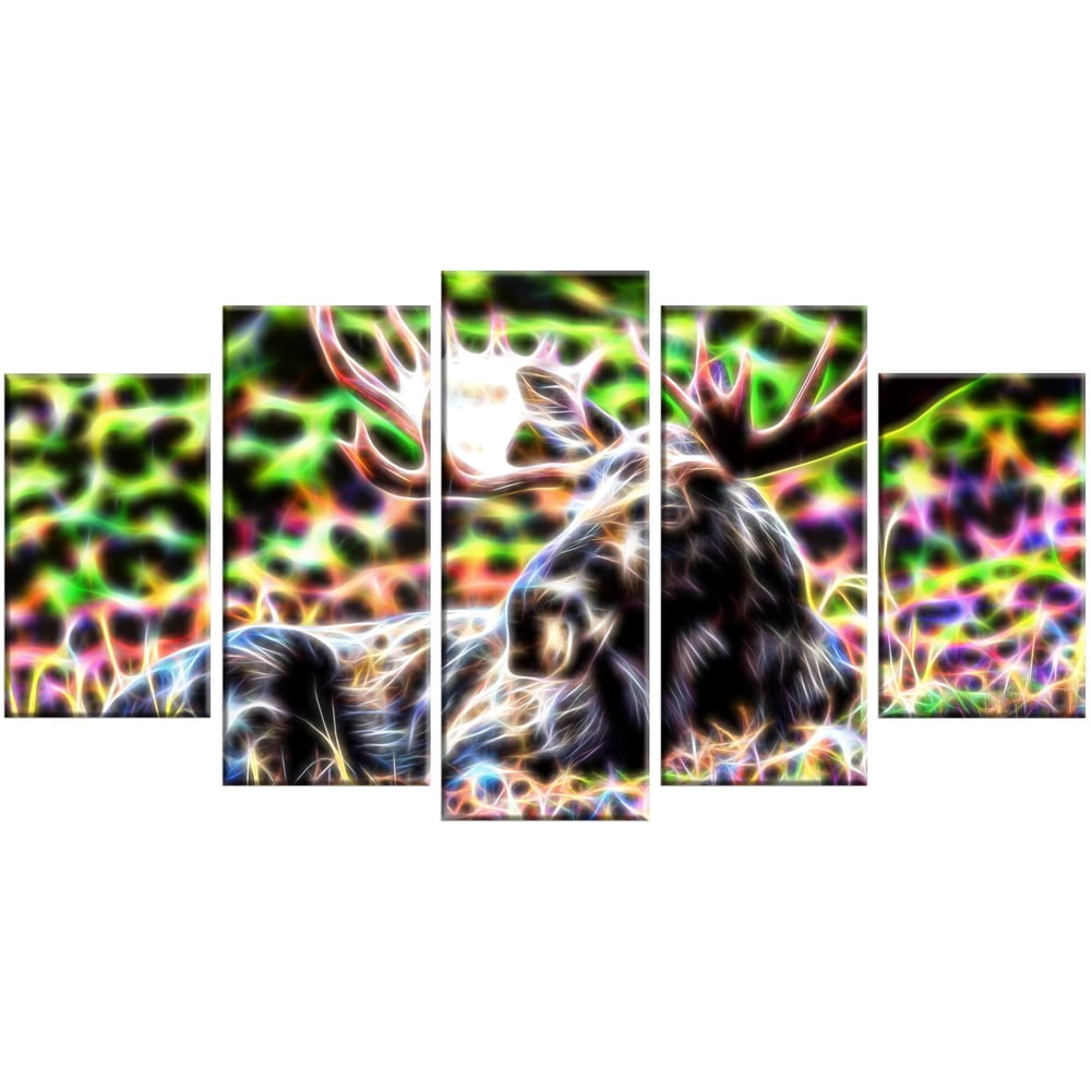 DESIGN ART  "Abstract Moose" Animal Canvas Art - Multi-color 60 in. wide x 32 in. high - 5 Panels Diamond Shape