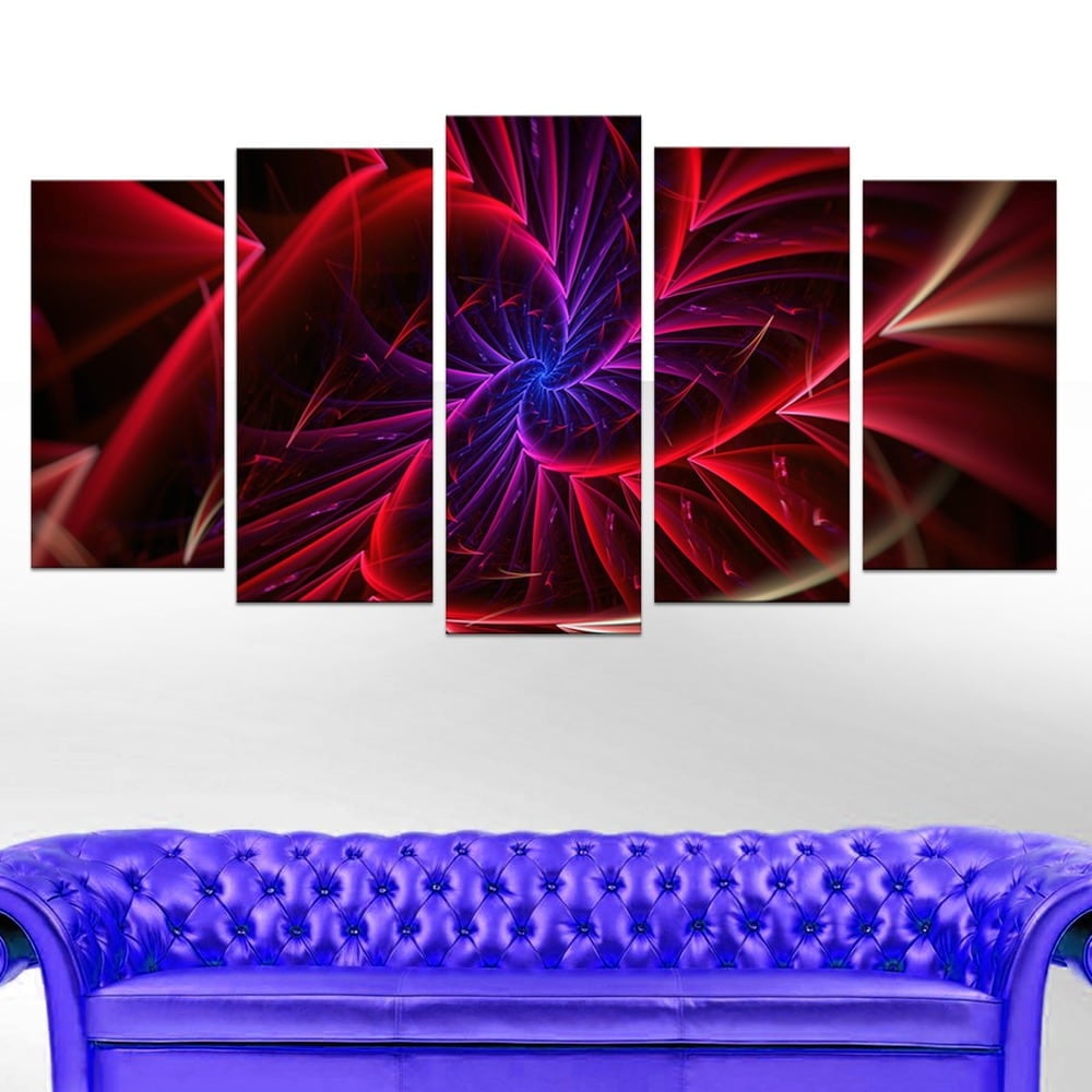 DESIGN ART Abstract "Purple & Red Entanglement" 5-piece Canvas Art Print 32 in. wide x 16 in. high - 1 Panel