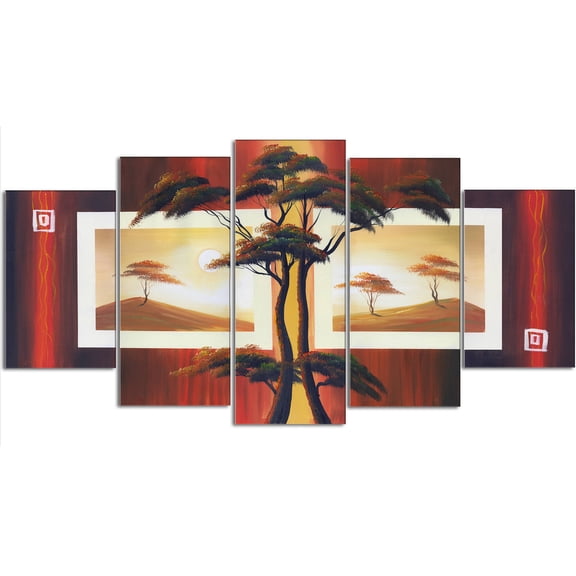 DESIGN ART "African Tree" 60 x 32-inch 5-panel Landscape Canvas Art Print