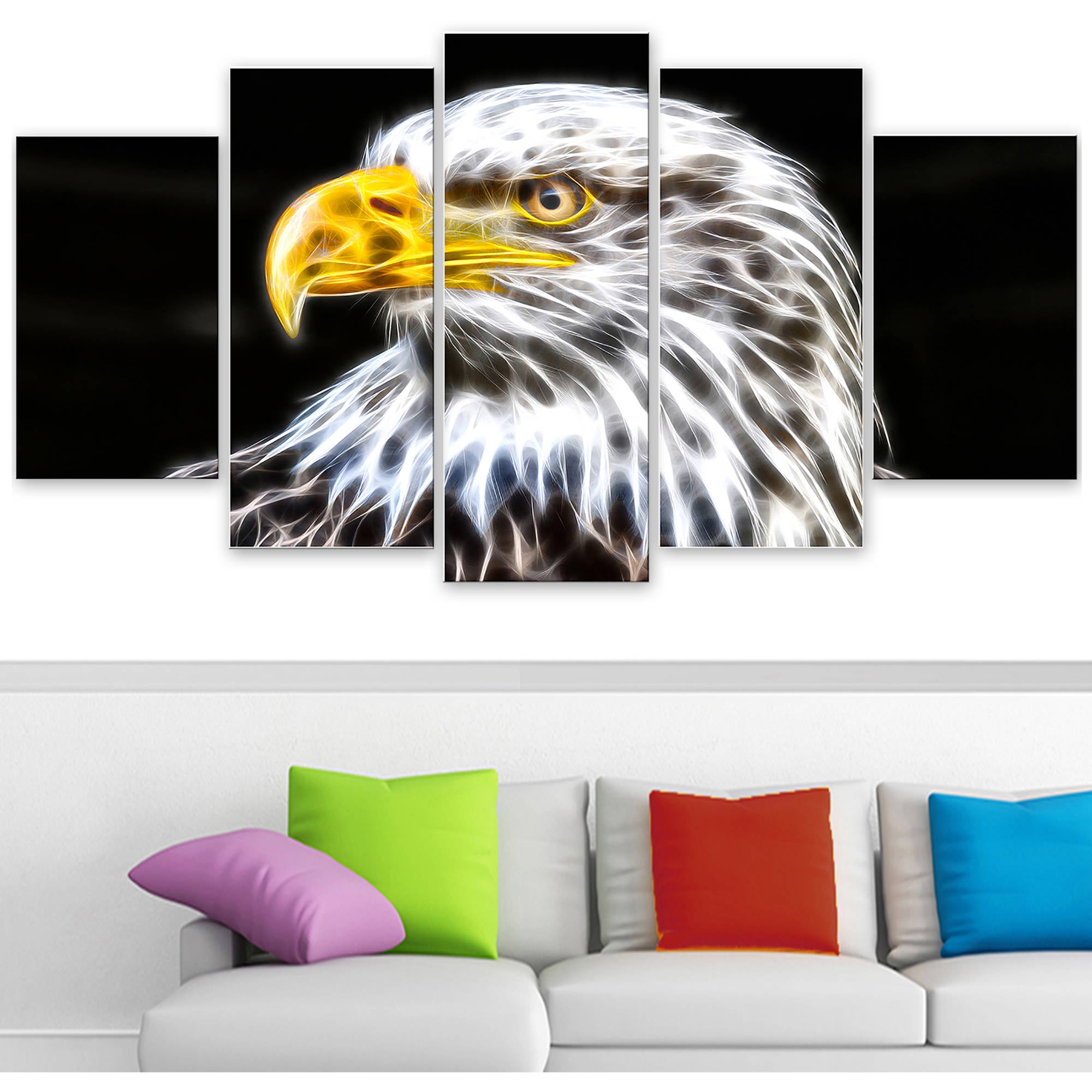 DESIGN ART Bald Eagle Animal Art Canvas, Multiple Sizes 60 in. wide x 32 in. high - 5 Panels Diamond Shape