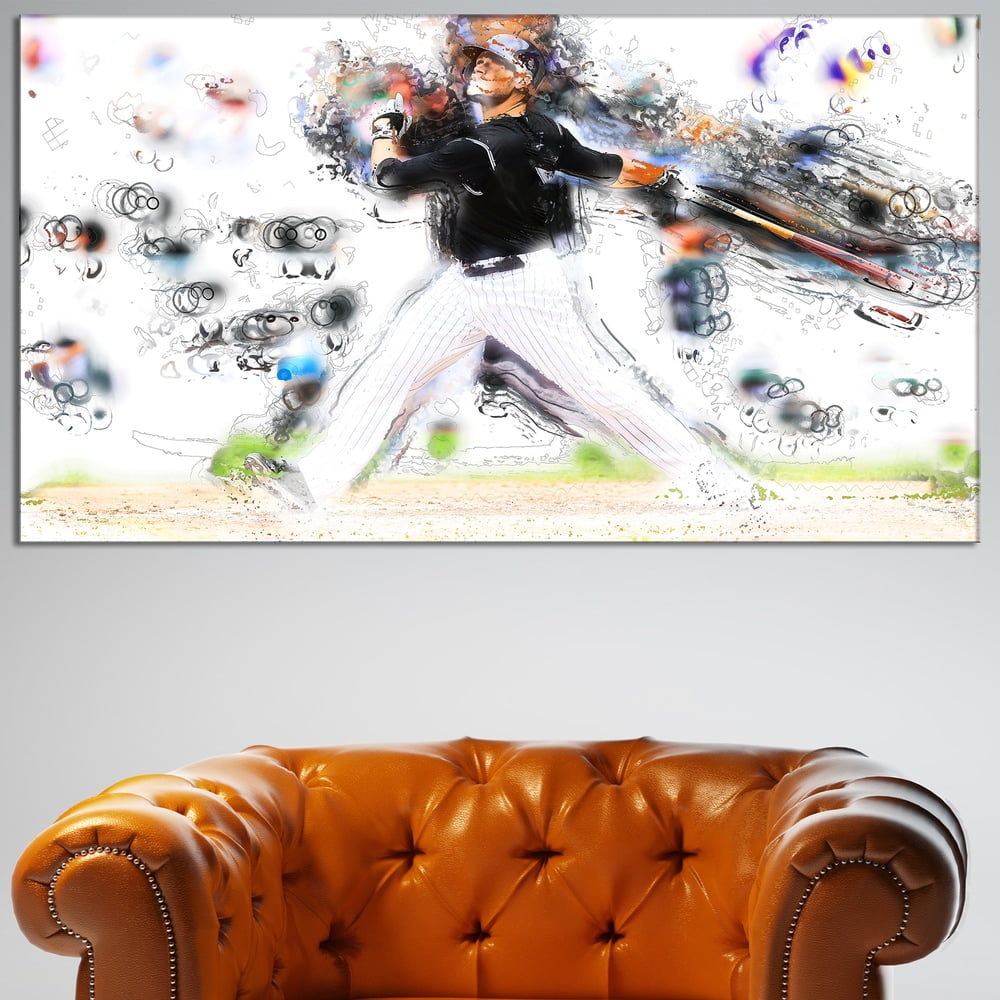 Baseball Home Run 32'' x 16'' Framed Canvas Art