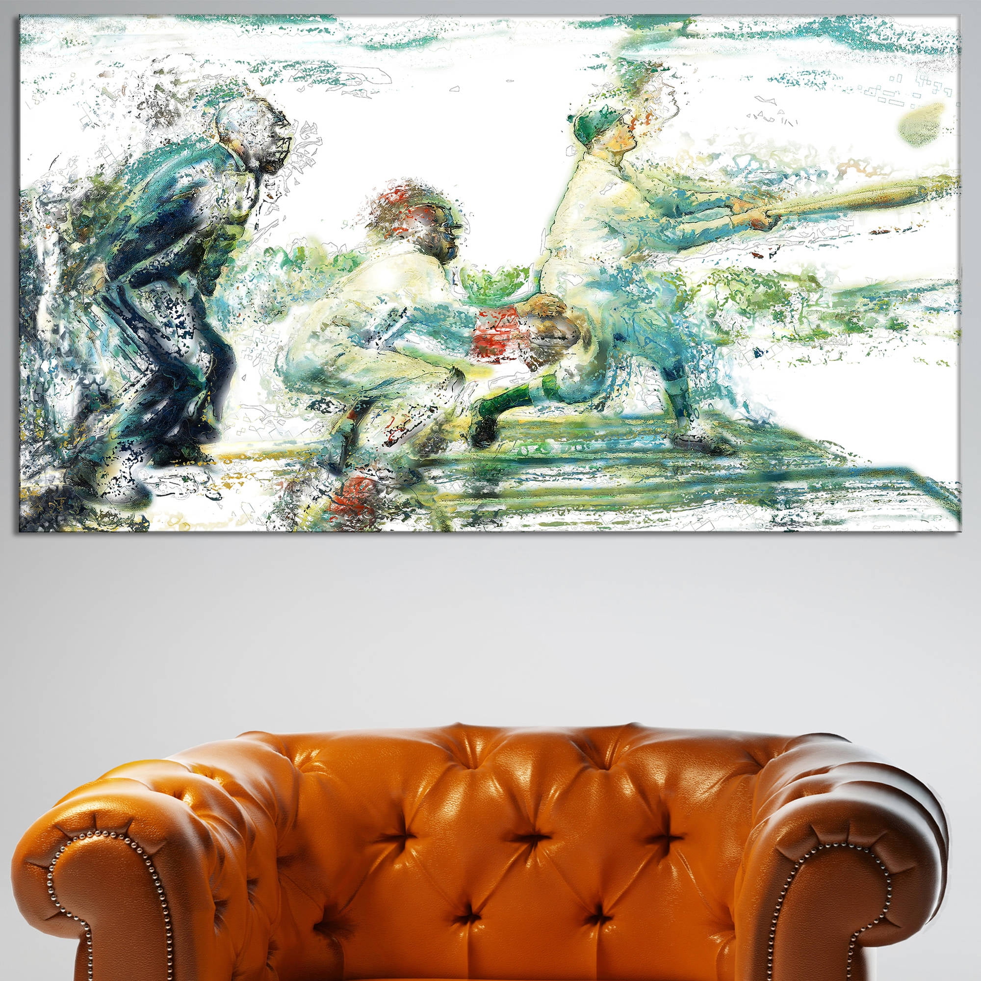 DESIGN ART  "Baseball In Action" Canvas Art Print
