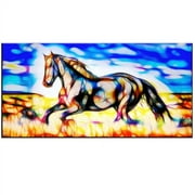 DESIGN ART Black Beauty Stallion Horse Art (Multiple Sizes) - Blue 32 in. wide x 16 in. high