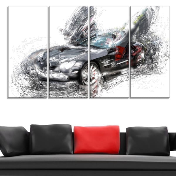 DESIGN ART Black Luxury Super Car" 4-piece Gallery-wrapped Canvas