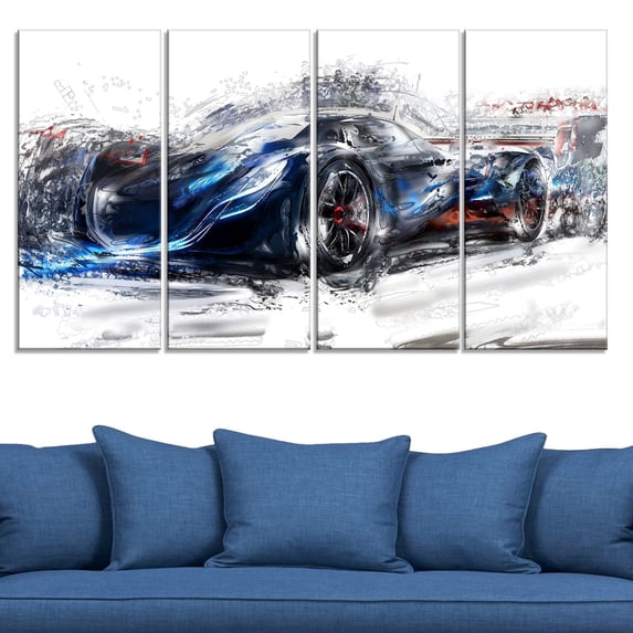 DESIGN ART Black Speedster Car Large Gallery Wrapped Canvas