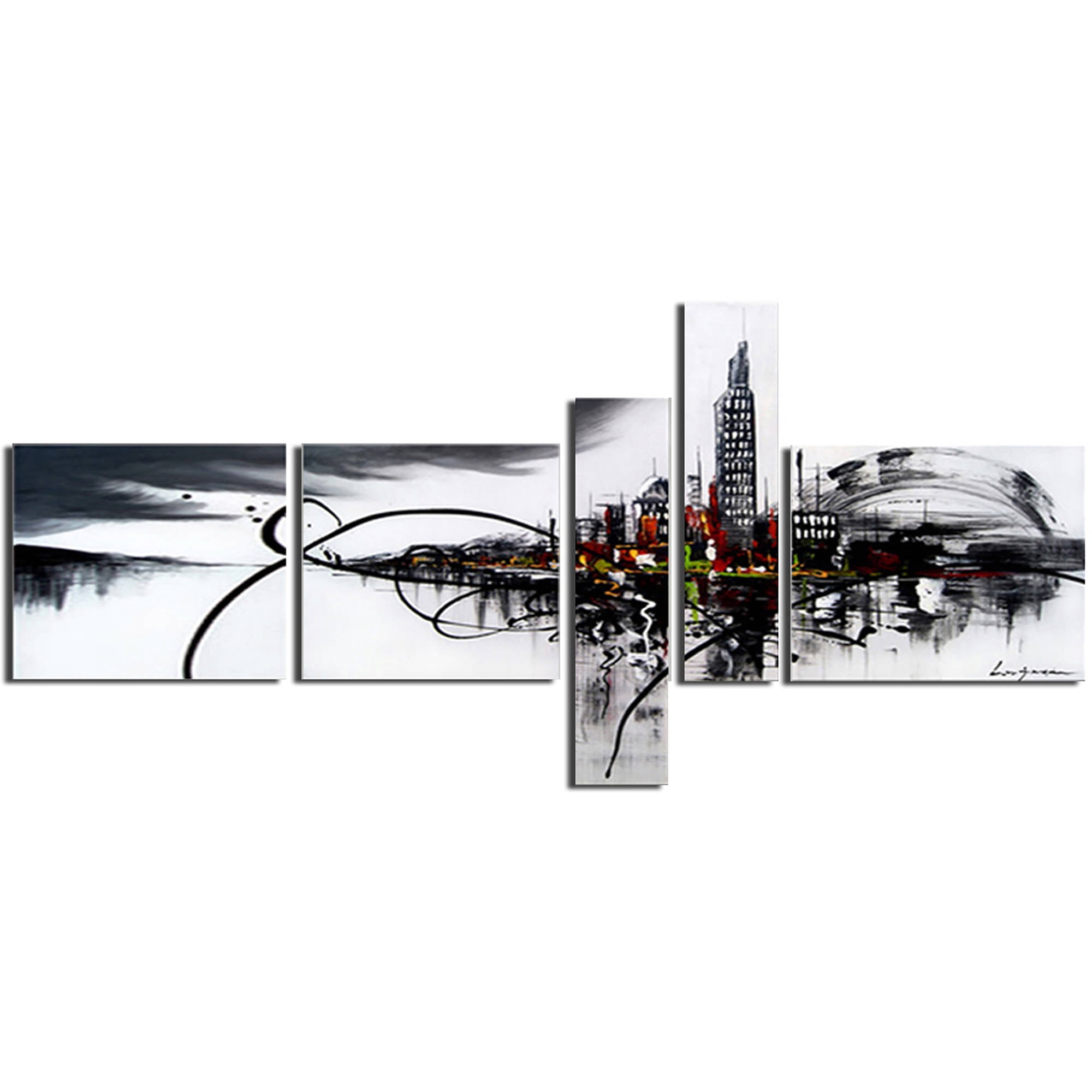 DESIGN ART  "Black & White Cityscape" 66 x 36-inch 5-panel Canvas Art Print
