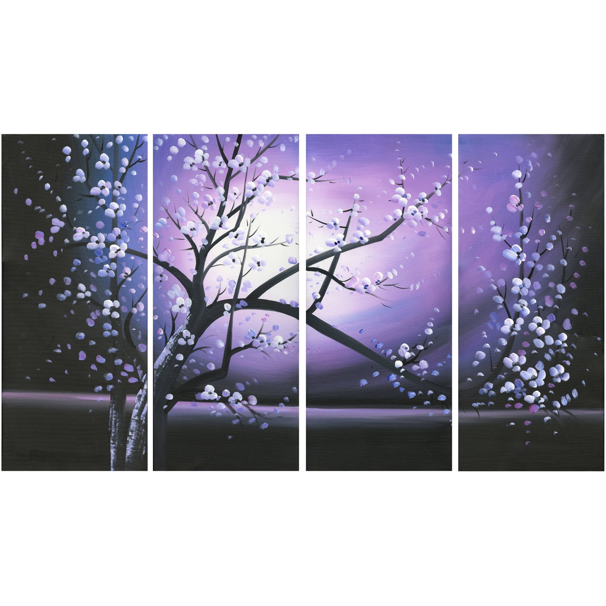 DESIGN ART Blossoming in the Moonlight" 4-piece Wall Art Canvas Purple