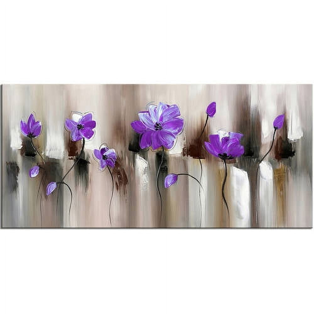 DESIGN ART  "Blue Modern Flower" Purple Canvas Art Print - 32x16 Inches