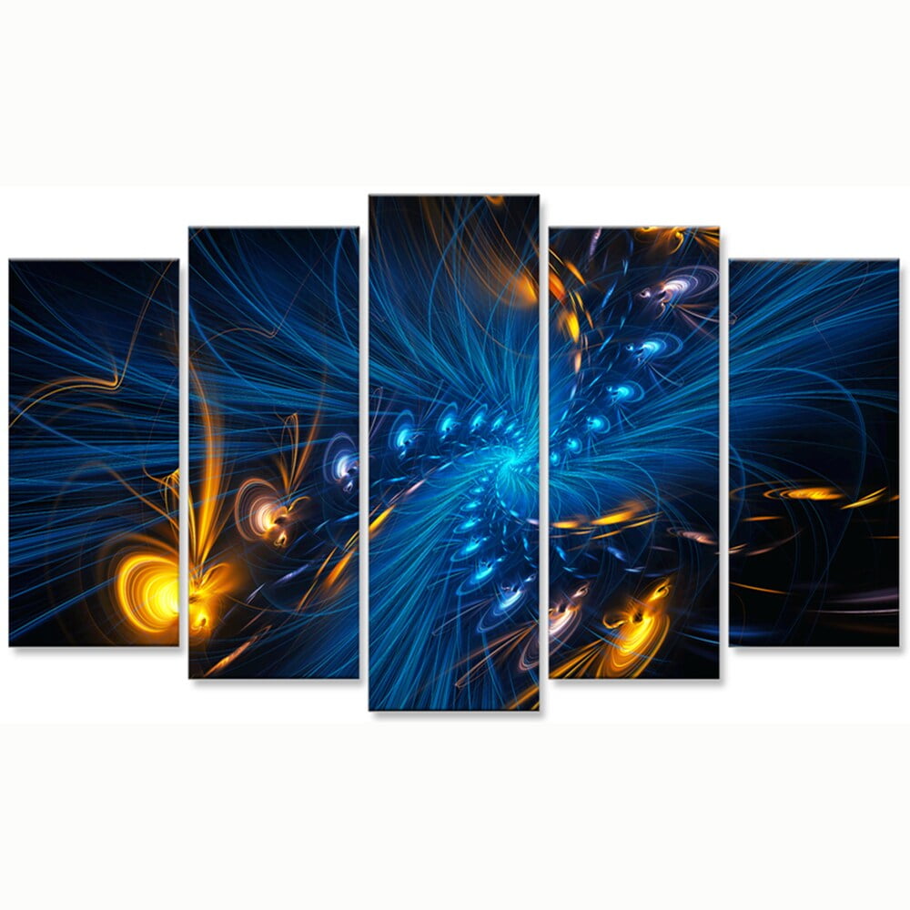 DESIGN ART Blue and Orange "Illumination" 4-piece Gallery-wrapped Canvas 60 in. wide x 32 in. high - 5 Panels Diamond Shape