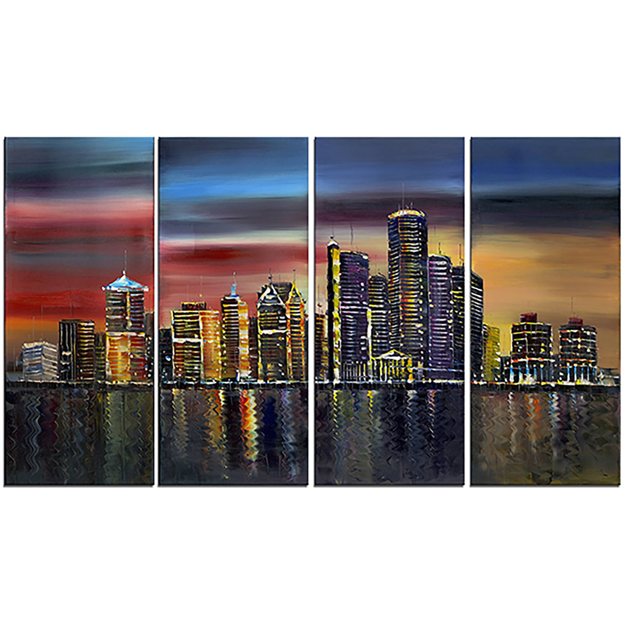 DESIGN ART City at Night" 4-piece Gallery-wrapped Canvas Art - Multi-color