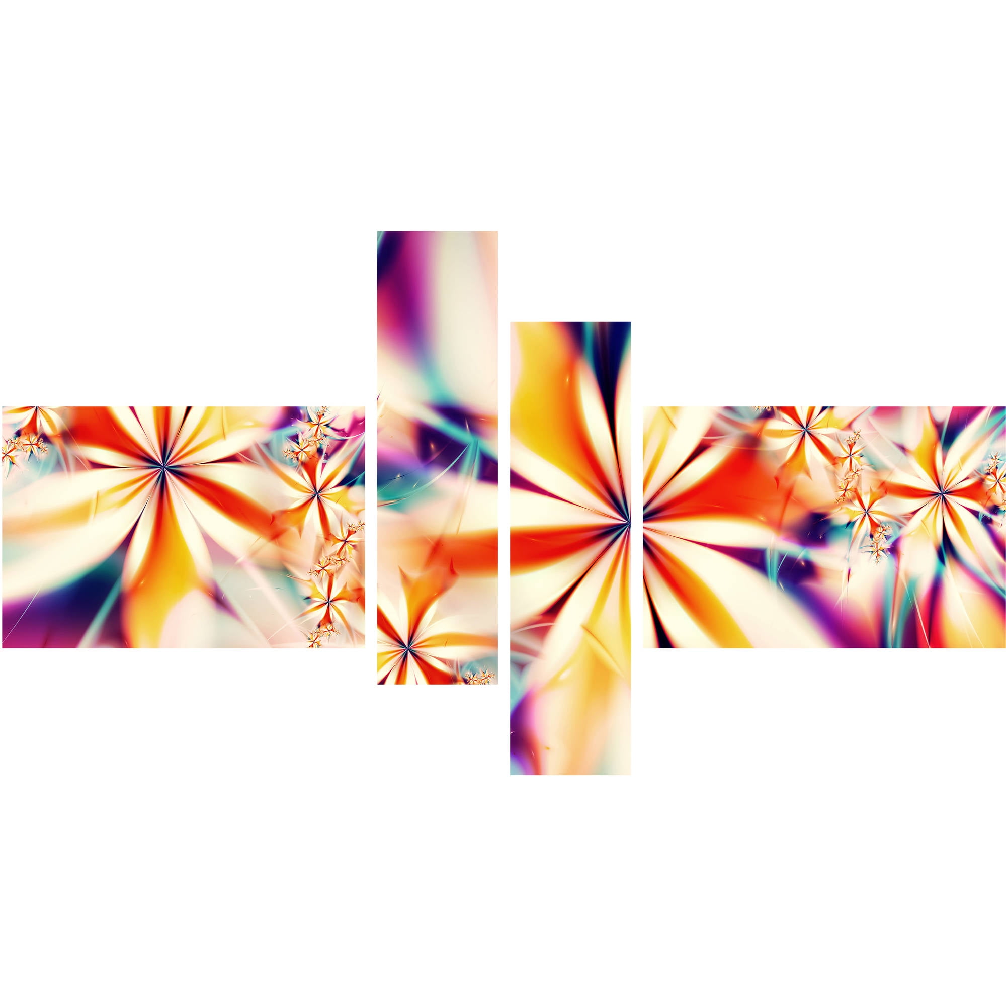DESIGN ART Crystalize' Pink Floral Canvas Art Set 60 in. wide x 32 in. high - 4 Panels