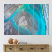 DESIGN ART Designart "Aerial View Of Glacier Rivers Iceland I" Traditional Canvas Wall Art Print 36 In. Wide X 28 In. High - 3 Panels