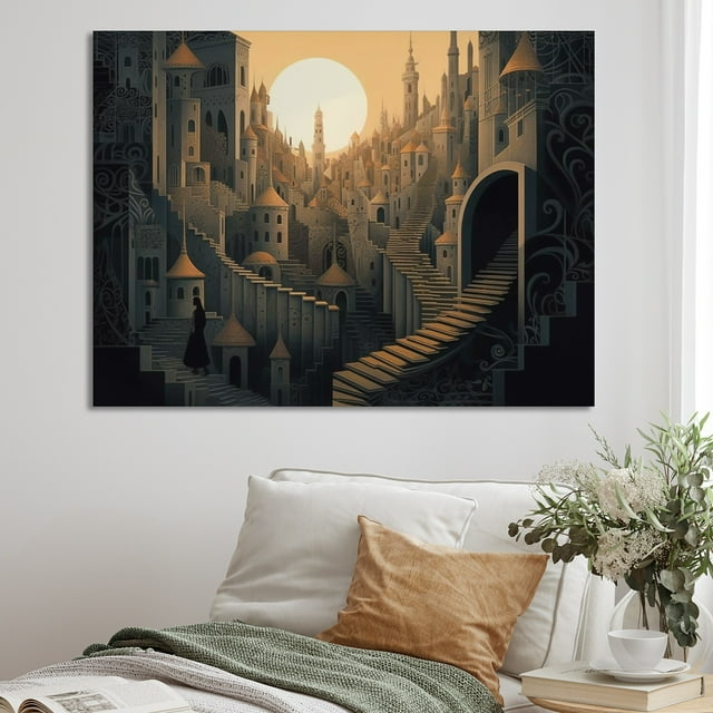 DESIGN ART Designart "Arabic City Hills Ii" Surrealism Landscape Canvas Wall Art 44 in. wide x 34 in. high