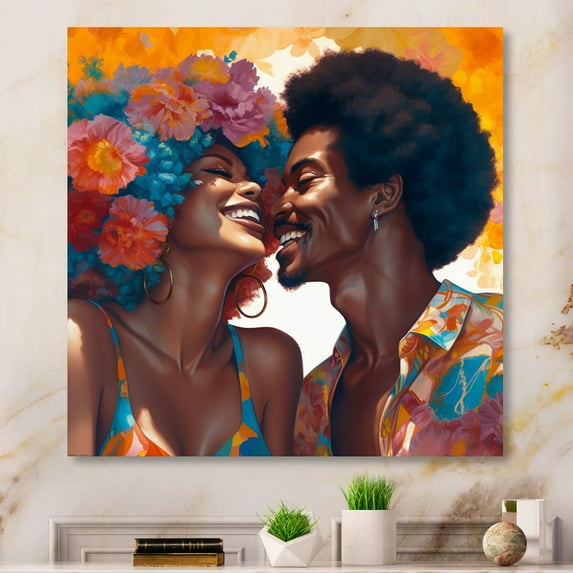 DESIGN ART Designart "Beautiful Black Couple In Love II" Romantic Metal Wall Art 36 in. wide x 36 in. high