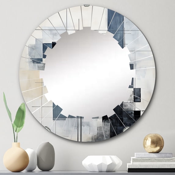DESIGN ART Designart "Beige Blue Suprematism Harmonic Intersections I" Abstract Modern Wall Mirror 24in.x24in.