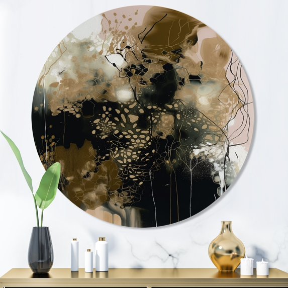 DESIGN ART Designart "Black Chaos V" Abstract Metal Round Wall Art 36x36 - Disc of 36 Inch