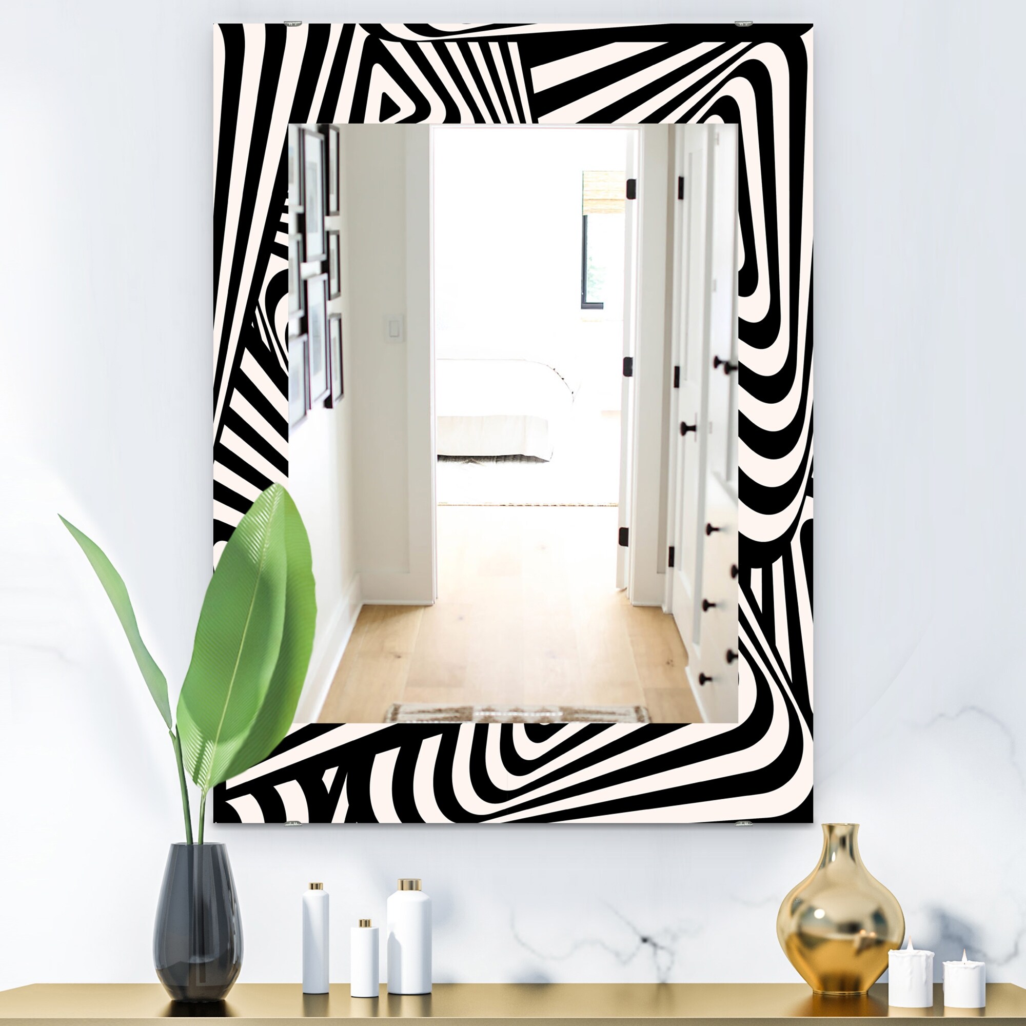 DESIGN ART Designart 'Black & White 5' Modern Mirror - Contemporary Printed Wall Mirror 23.7 in ...