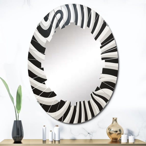 DESIGN ART Designart "Black White Black White Optical Art Dream" Modern Wall Mirror 24in.x36in.