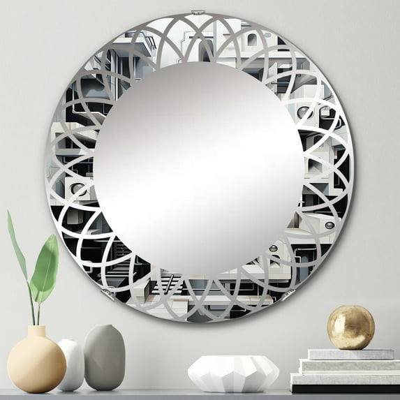 DESIGN ART Designart "Black White Opt Art Illusory Reflections III" Abstract Modern Wall Mirror 24in.x24in.