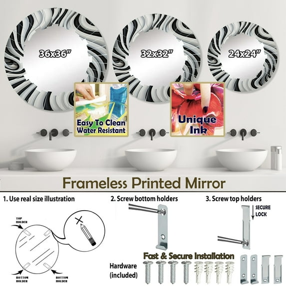 DESIGN ART Designart "Black White Optical Art Dream III" Abstract Modern Wall Mirror 24in.x24in.