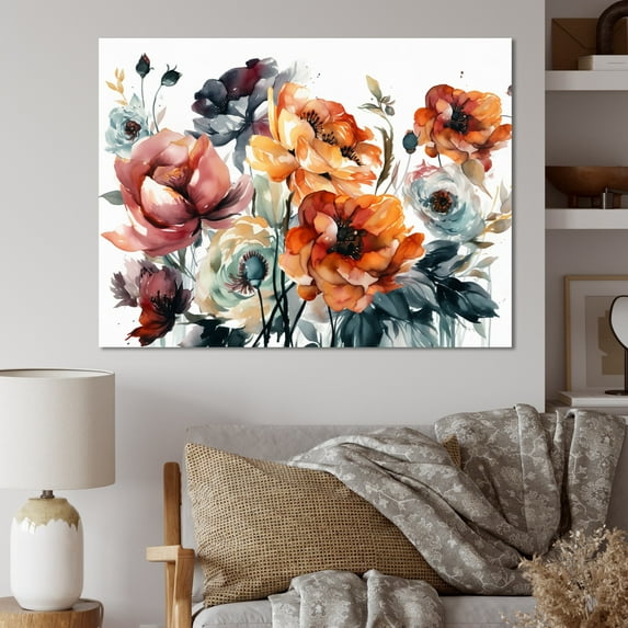 DESIGN ART Designart "Blooming Vintage Flowers Iv" Floral Wall Decor 32 in. wide x 24 in. high