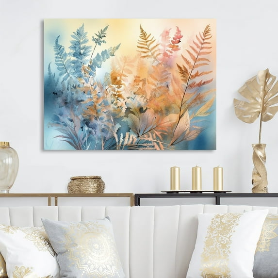 DESIGN ART Designart "Blue Fern Fantasia" Floral Ferns Canvas Wall Art 32 in. wide x 24 in. high