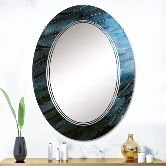 DESIGN ART Designart 'Blue Fragment Of A Bird Wing III' Printed Traditional Wall Mirror 24in.x36in.