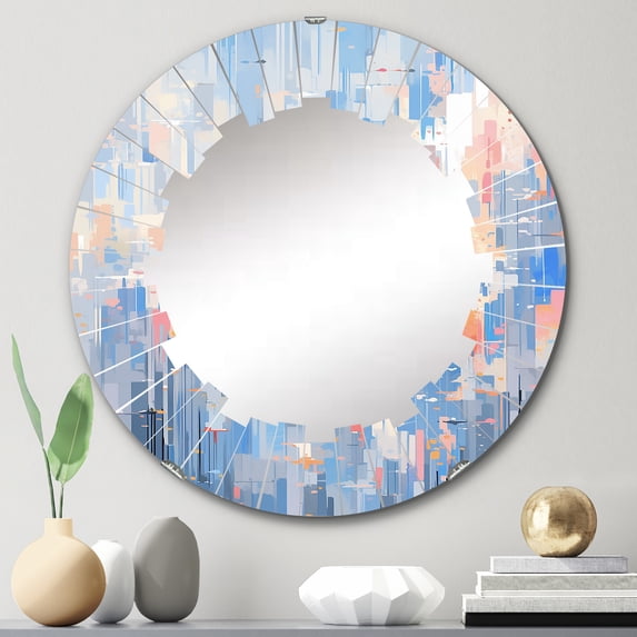 DESIGN ART Designart "Blue Pink Interlocking Perspectives" Cubism Modern Wall Mirror 24in.x24in.