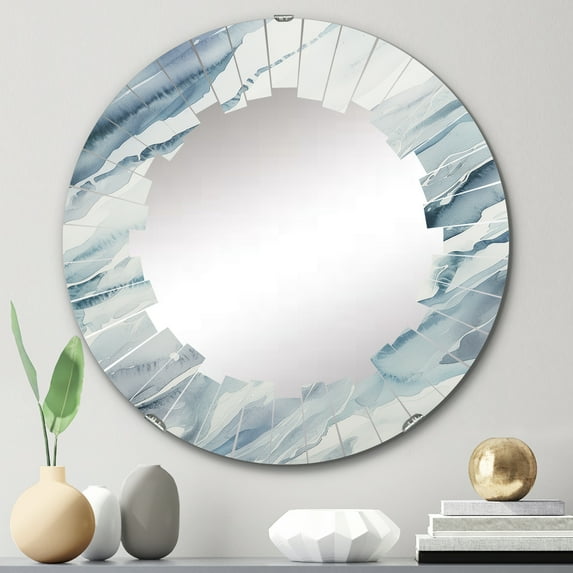 DESIGN ART Designart "Blue Whirlwind I" Abstract Shapes Modern Wall Mirror 24in.x24in.
