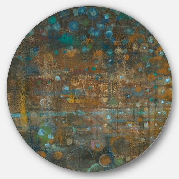 DESIGN ART Designart 'Blue and Bronze Dots on Glass III' Geometric Metal Circle Wall Art