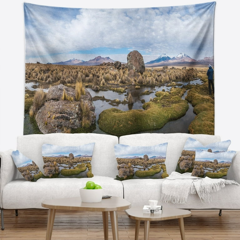 DESIGN ART Designart Bolivia Volcanoes Panoramic View Landscape Wall Tapestry 80 in. x 68 in