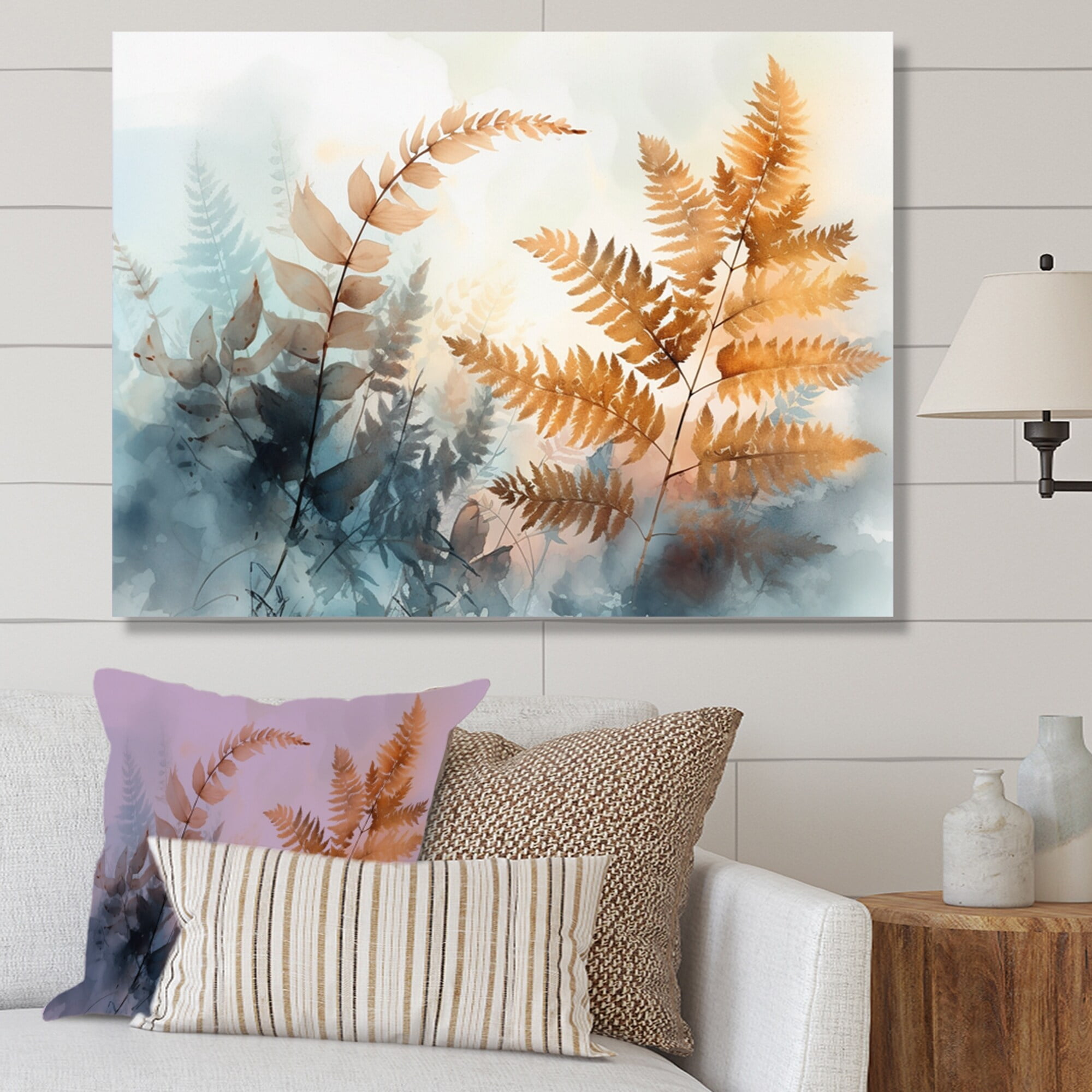 Large Brown and Blue Fern Canvas Wall Art