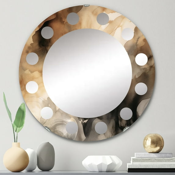 DESIGN ART Designart "Brown and Cream Abstract Fluidity" Abstract Modern Wall Mirror 24in.x24in.