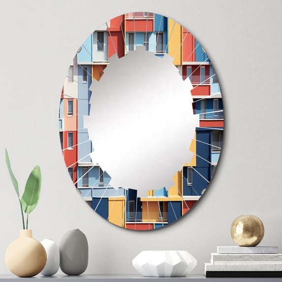 DESIGN ART Designart "Cityscape Colorful Patterns I" Architecture Modern Wall Mirror 20in.x30in.